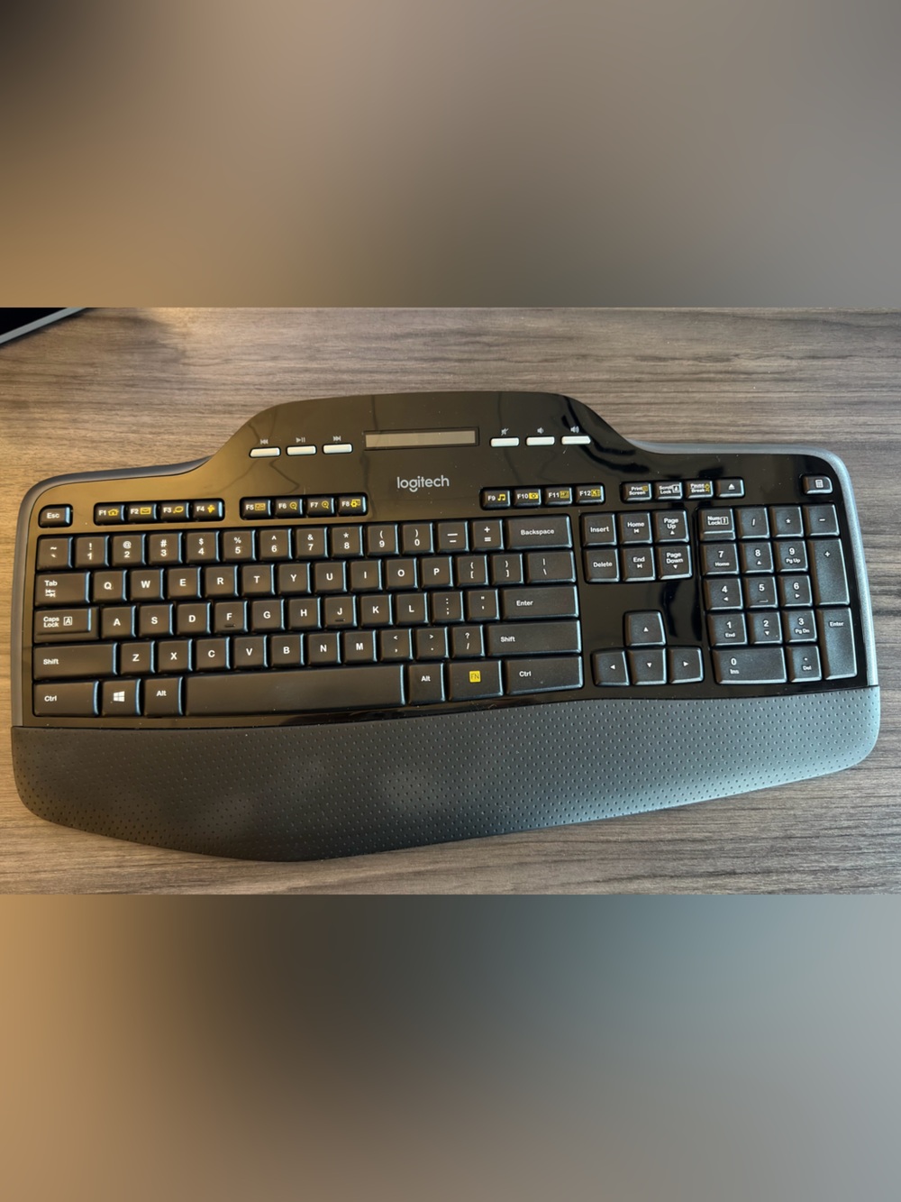 Logitech black wireless ergonomic keyboard with palm rest